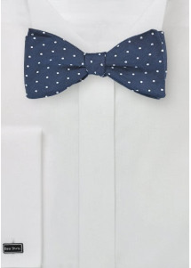 Noeud papillon à nouer bleu marine pois blancs