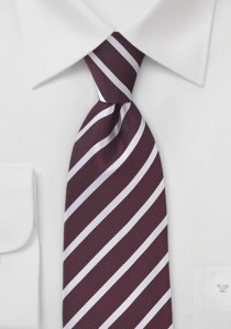 Cravate blanc perle rayée rouge vin