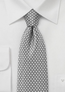 Krawatte Kästchen-Dessin silber perlweiß