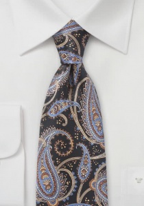 Cravate noire motif cachemire argent bronze