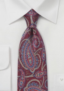 Cravate bordeaux motif cachemire argent