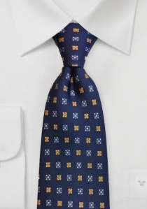 Cravate bleu marine motif floral beige