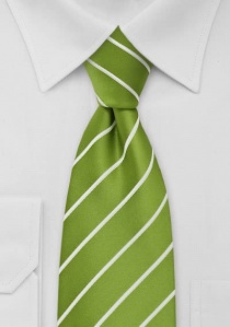 Cravate XXL finement rayée blanc et vert tilleul