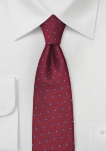 Cravate étroite rouge à pois bleu clair