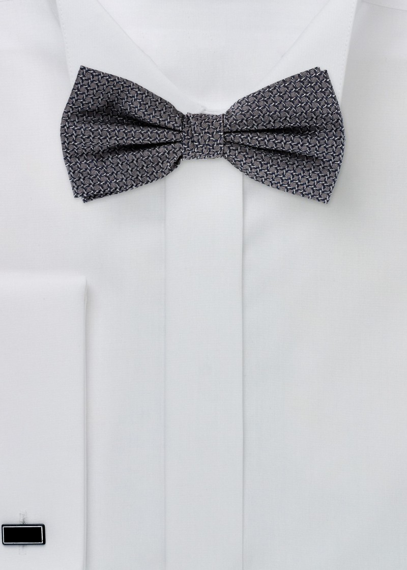 Noeud papillon en soie gris argenté avec motif