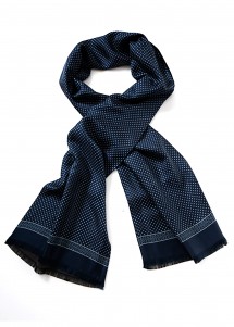 Écharpe homme double face à pois bleu nuit