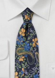 Cravate motif floral bleu nuit