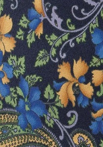 Cravate motif floral bleu nuit
