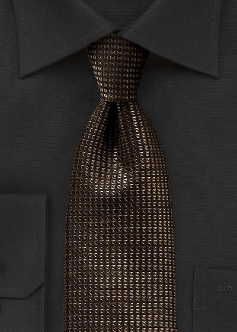 Cravate XXL marron bronze à motif géométrique