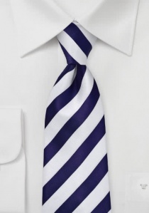 Cravate XXL bleu marine et blanche à rayures
