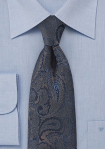 Cravate XXL café motif cachemire bleu marine