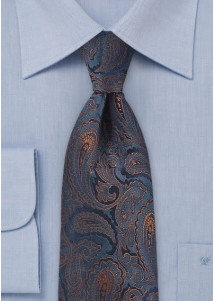 Lange Herrenkrawatte Paisley marineblau