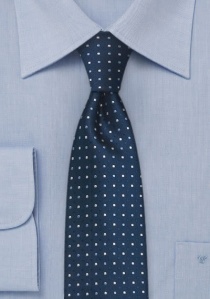 Cravate étroite bleu nuit avec motif à pois