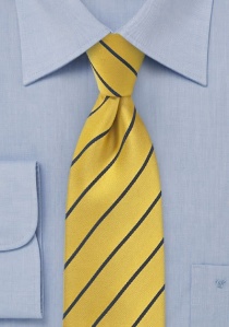 Cravate jaune dorée rayures bleu foncé