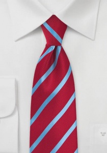 Cravate rouge cerise rayures bleu ciel