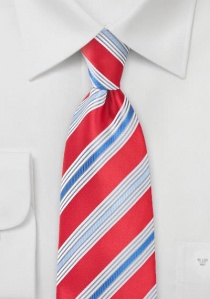 Cravate rouge cerise rayée bleue