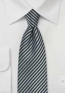 Cravate gris argenté et noire à rayures