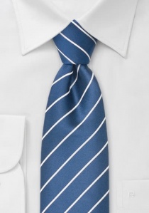 Cravate extra-longue bleu bleuet rayée blanc