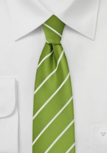 Cravate étroite finement rayée blanc et vert