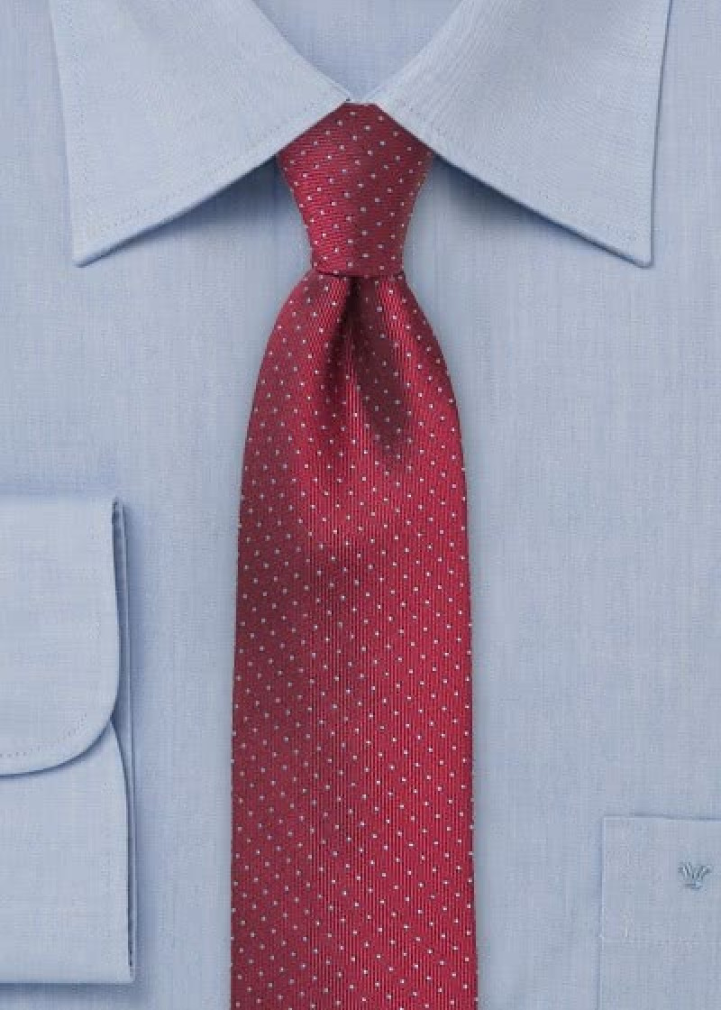 Cravate Homme En Soie Italienne - Pois Blancs Sur Fond Bordeaux - Slim (5/7/8cm) - Neuf Avec étiquettes