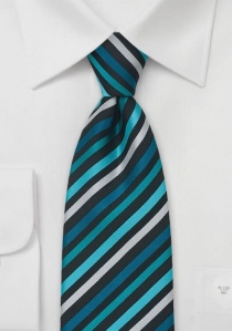 Cravate XXL motif rayé noir nuit bleu vert