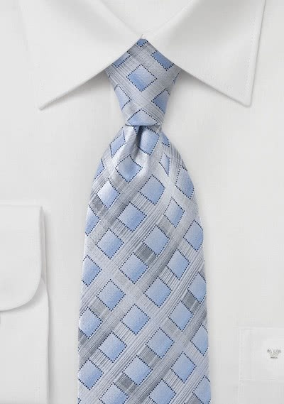 Krawatte Überlänge himmelblau Karomuster