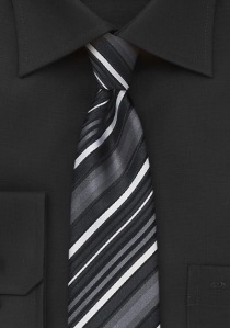 Cravate fine rayée noir nuit gris moyen