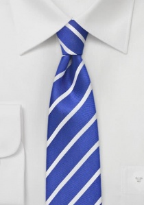 Cravate étroite rayée bleu royal blanc neige