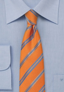 Cravate étroite abricot rayée bleue
