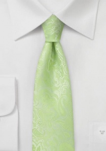Cravate étroite vert pastel motif floral uni