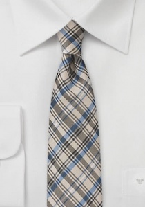 Cravate étroite carreaux nuances sable bleu