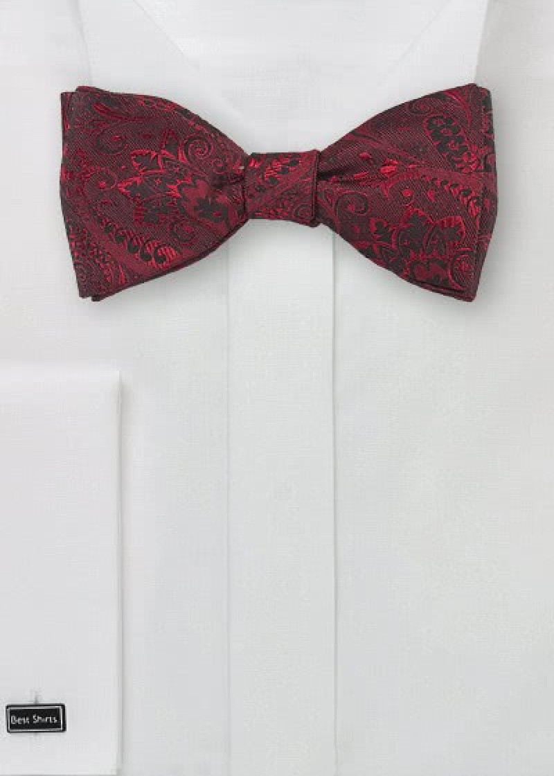 Noeud papillon à nouer vermillon motif floral
