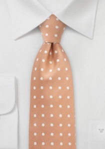 Cravate abricot à pois blancs