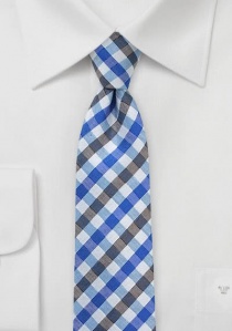 Cravate motif vichy bleu royal brun blanc