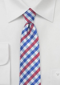 Cravate motif vichy rouge bleu outremer et blanc