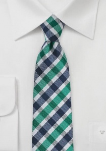 Cravate vichy bleu marine et vert