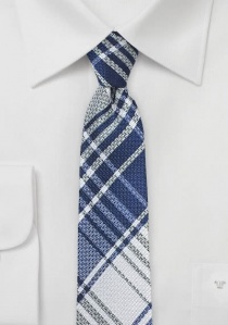Cravate écossaise slim bleu blanc perle