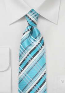 Cravate géométrique tons bleu turquoise et noir