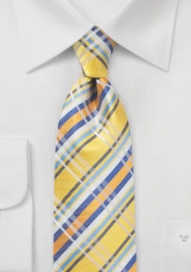 Cravate géométrique tons bleu jaune et orange