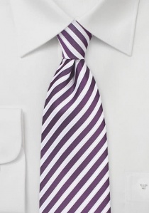Cravate violet aubergine à rayures blanches