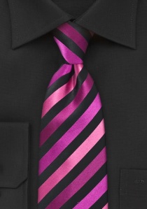Cravate XXL noire rayures rose