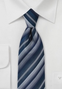 Cravate XXL bleu nuit rayures fines gris clair