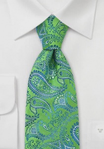 Cravate enfant imprimé cachemire vert bleu et ocre