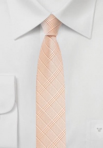 Cravate étroite rose corail motif écossais