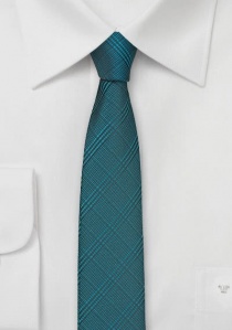 Cravate étroite bleu-vert motif écossais