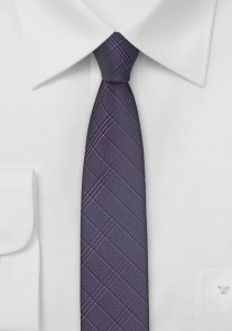 Cravate étroite violet aubergine motif écossais