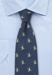 Cravate bleu marine motif canard colvert