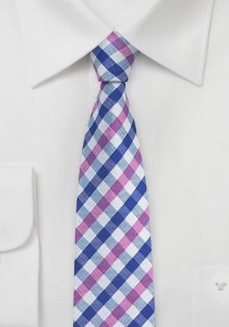 Cravate motif vichy bleu outremer rose foncé