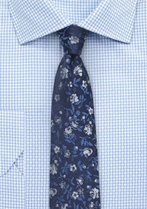 Cravate bleu marine à fleurs bleu pigeon et blanc