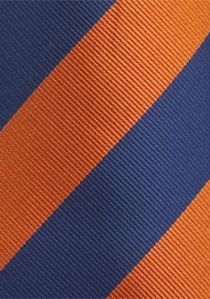 Cravate larges rayures orange et bleu foncé